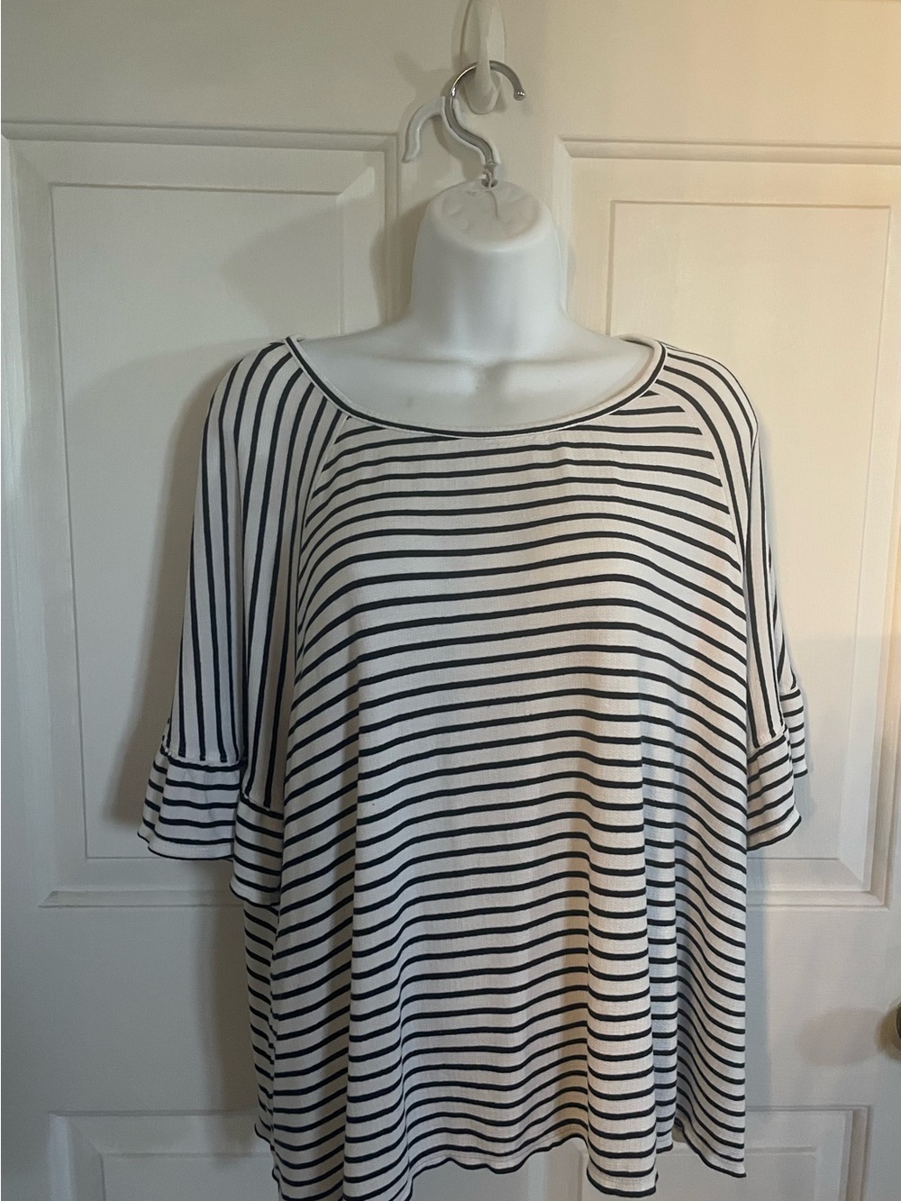 Max Studio Black & White Striped Scoop Neck Top-3X